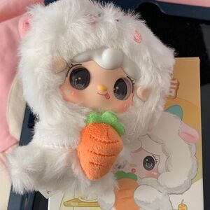 Adorable White Plush Lamb Action Figure with Carrot opened box